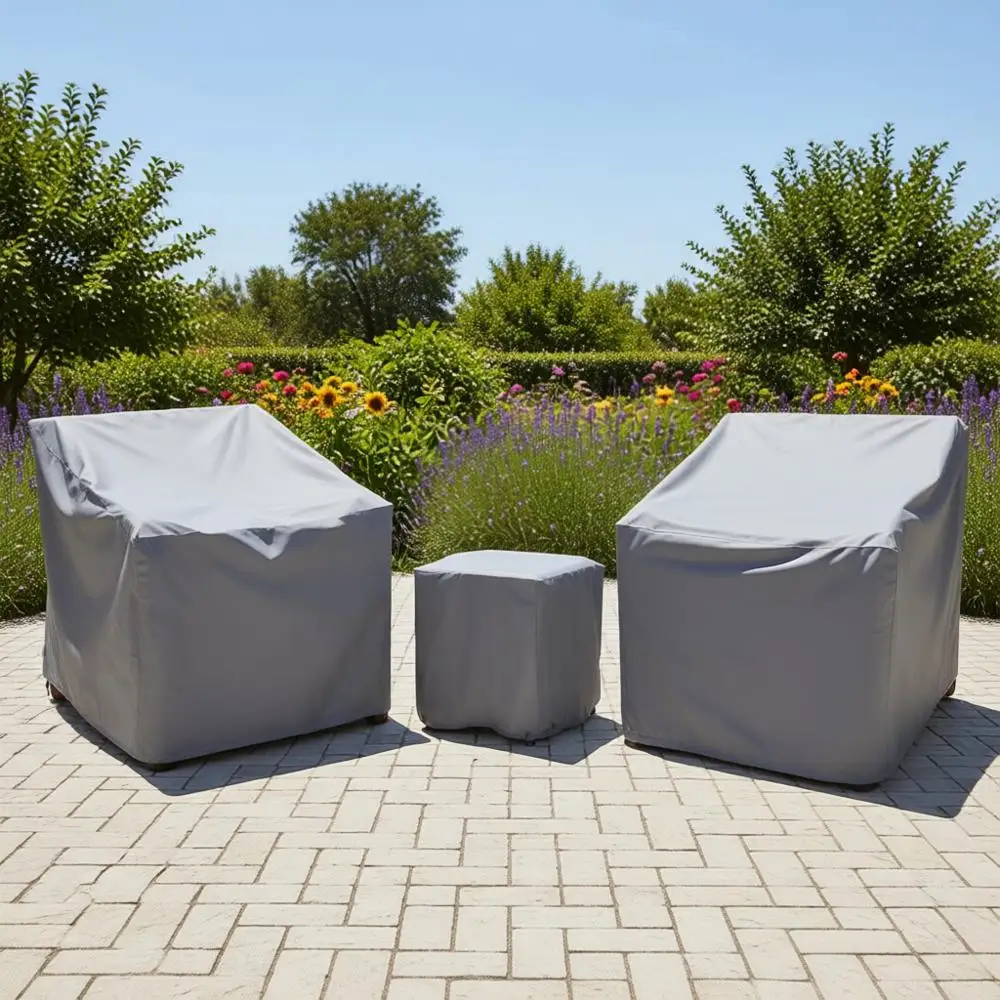 

Водонепроницаемый комплект чехлов для уличной мебели из 3 предметов: для бистро, 2 стульев и кофейного столика, серый