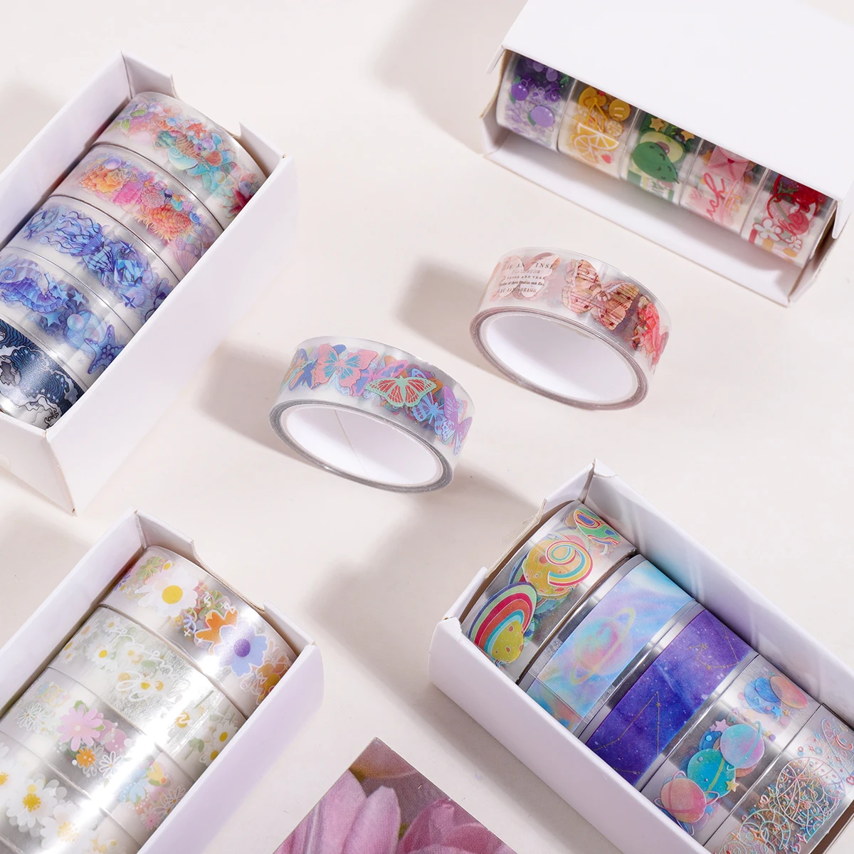 5 Rolls Clear PET Washi Tape Set, 1.5cm×2m Transparent Decorative Tape for Scrapbook Journaling Planner DIY Craft Supplies - view 6