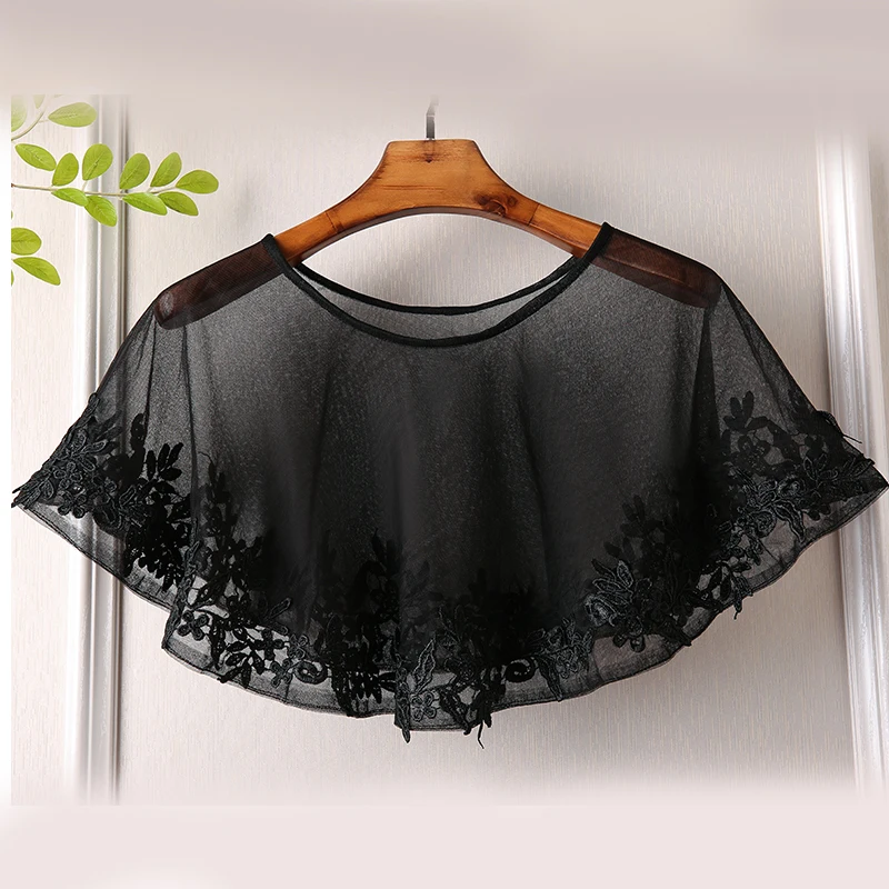 Geappliceerd Edge Wrap Shawl Black Tulle Bolero Bruiloft Korte Cape Voor Avond Party Jurken Vrouwen Bolero Stole Bridal Mariage Cape