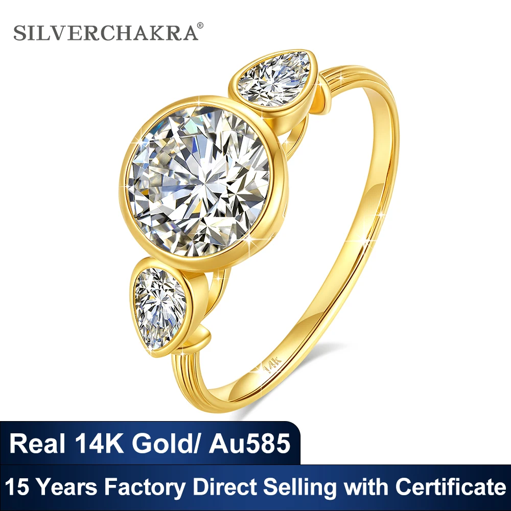 Original 14k Gold Rings Pure Au585 2.7ct Full Moissanite Diamond Ring for Women Lovers' Engagement Wedding Bands Fine Jewelry