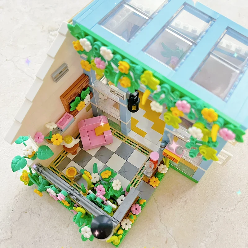 Creative Sunshine Flower House Building Blocks Architecture Micro City Street View Shop Assemble Bricks Toys Gifts For kids Girl