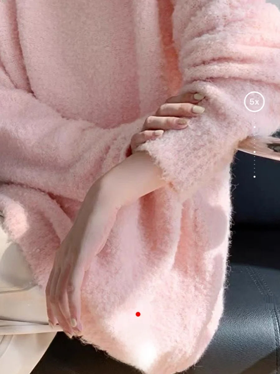 

Утепленный свободный вязаный свитер с круглым вырезом, радужным дизайном и отделкой из меха норки, для повседневной носки, женский, с длинными рукавами, с высоким воротником