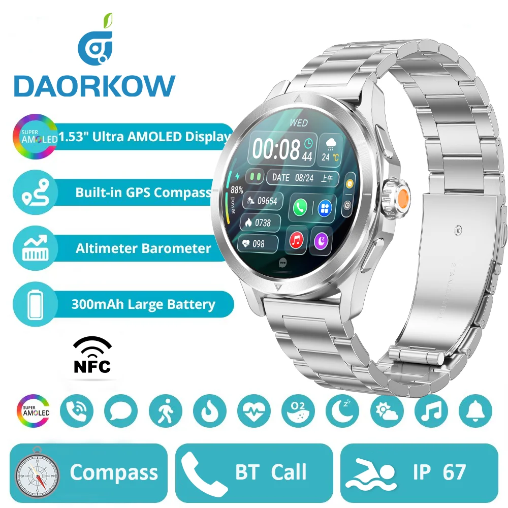 

2025 Новые часы S4 для Xiaomi HuaWei для мужчин на открытом воздухе 100 + спортивный режим NFC GPS IP67 Водонепроницаемые спортивные часы с пульсометром Bluetooth и вызовом