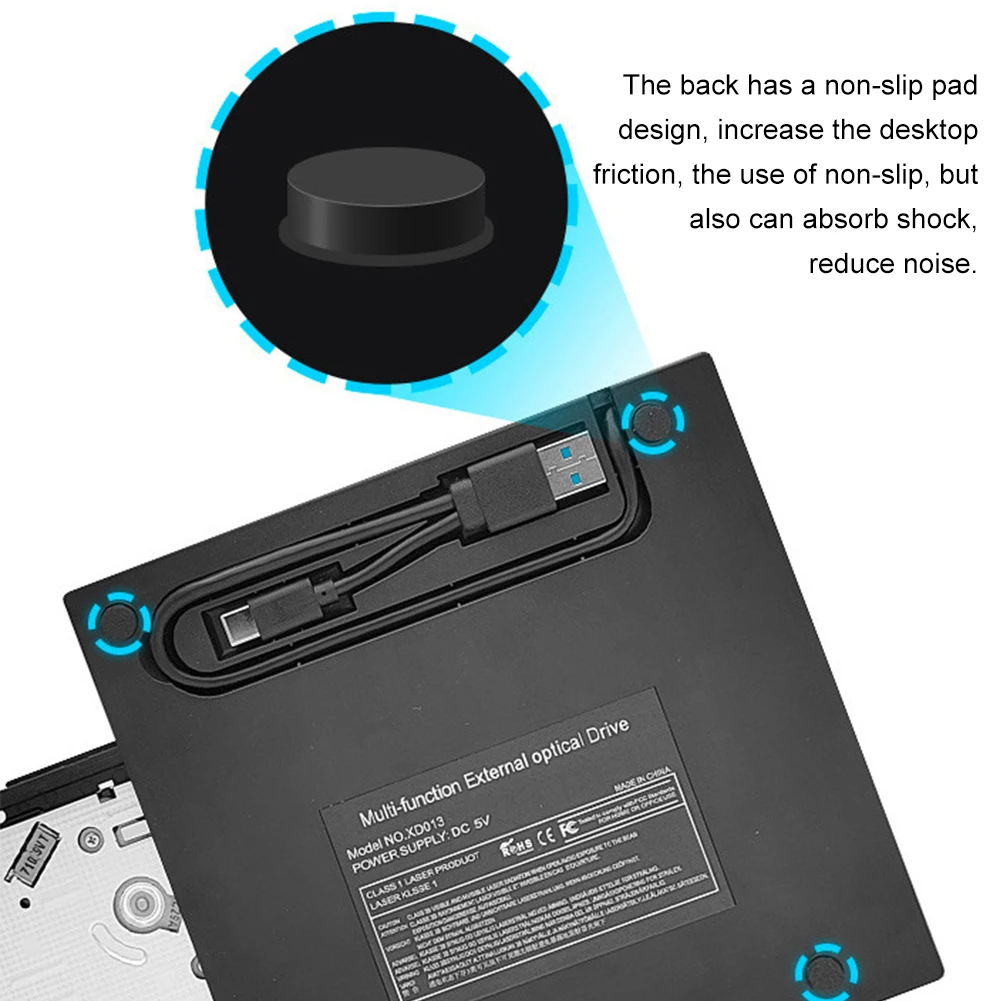 

7-в-1 USB 3.0 Type-C DVD-плеер/рекордер с портами SD/TF, внешний CD/DVD-привод для Windows XP/7/8/10/11, для ноутбуков и настольных ПК