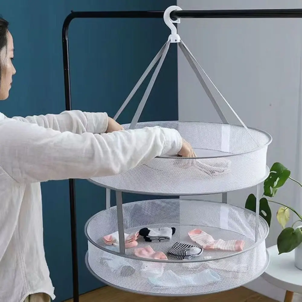 

Soft Portable Clothes Dryer Basket 1/2 Layer Mesh Baby Sweater Drying Rack Foldable with Hanging Hook Socks Drying Net for Home