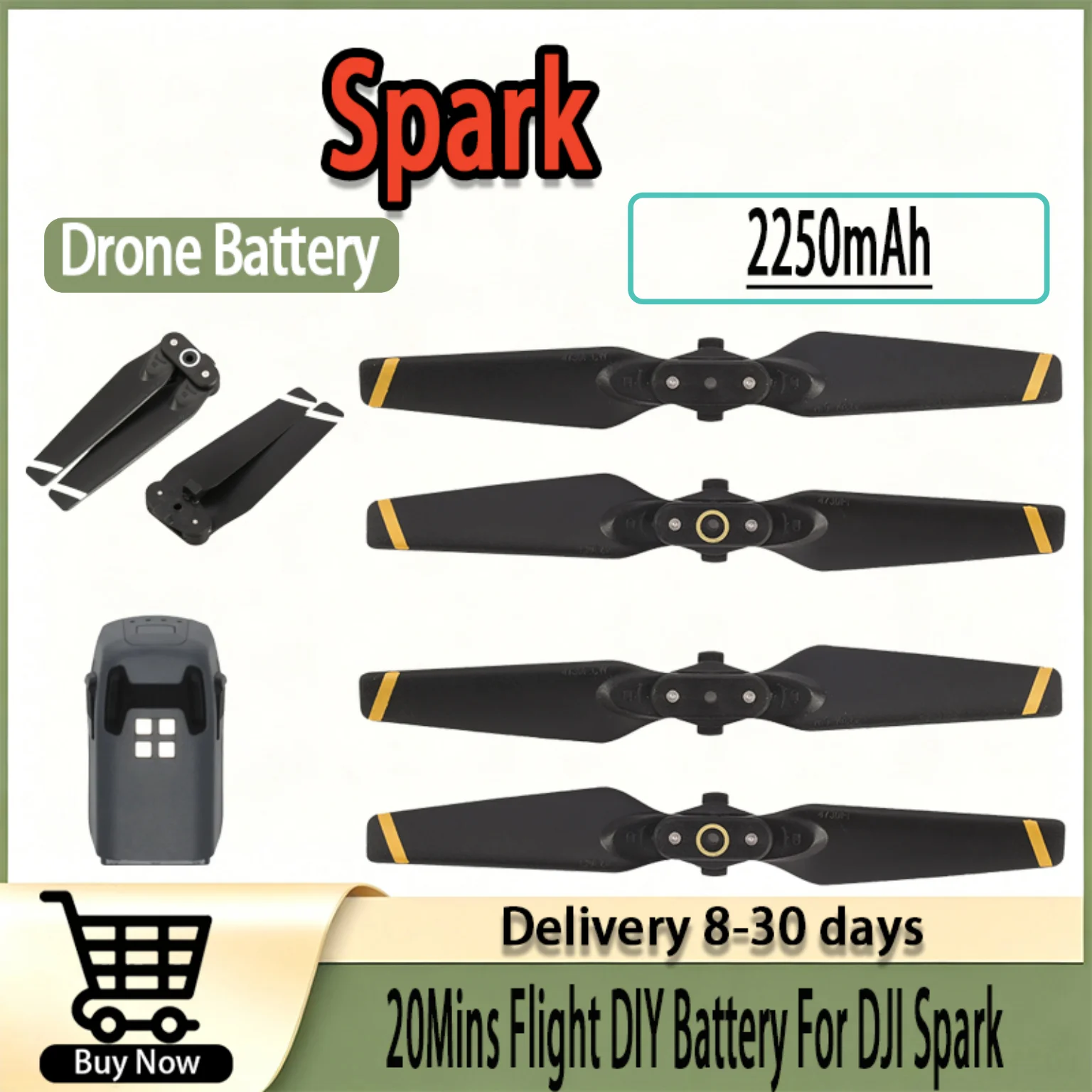 Аккумулятор для DJI Spark, 2250 мАч, с интеллектуальной зарядкой, до 20 минут полетного времени, аксессуары для самостоятельной модификации, запасная батарея