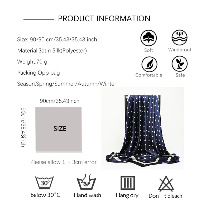 Women Dot Print Square Scarf For Women Silk Shawl Neckerchief Female Hair Bands Head Wraps Headband Foulard Satin Hijab Bandana