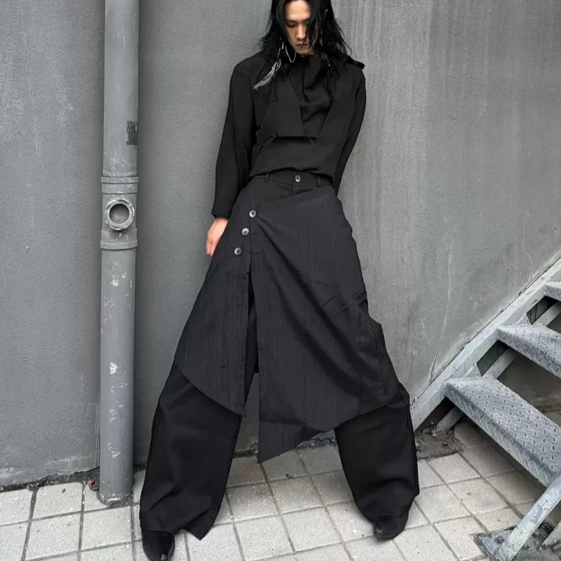 

New Chinese Retro Double Side Splicing Drape Wide Leg Pants Punk Loose Layered Fashionable Personality Suit Pants For Man
