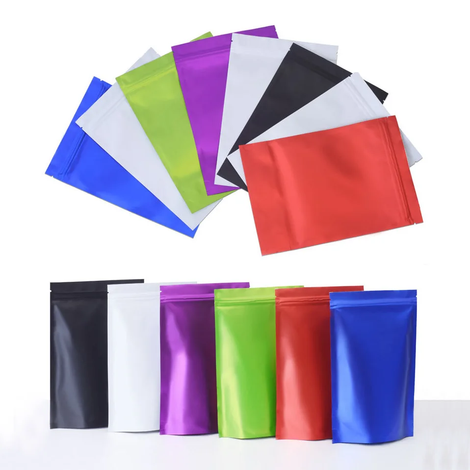 50pcs Customized Pink Ziplock Colorful Aluminum Foil Stand Up Pouch Doypack Blank Packaging Bag Yellow Blue Red Black Zipper Bag