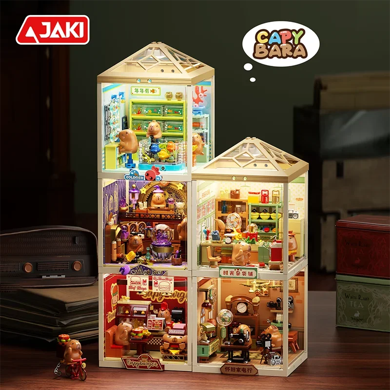 كابيبارا سوبر تاون سلسلة اللبنات الرجعية نموذج الحلي الطوب سطح المكتب الحلي الاطفال التعليمية لتقوم بها بنفسك لعبة هدايا العيد