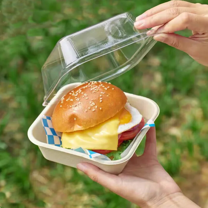 

50pcs Disposable Hamburger Box Food Meal Prep Lunch Storage Fruit Cake Toast Sandwich Package Container Bento Boxes