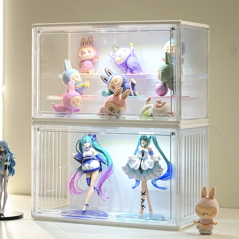‌LED Illuminated Blind Box Showcase  Large Capacity Clear Acrylic Display Box Anti-Dust Cover for Collectible Figure Storage