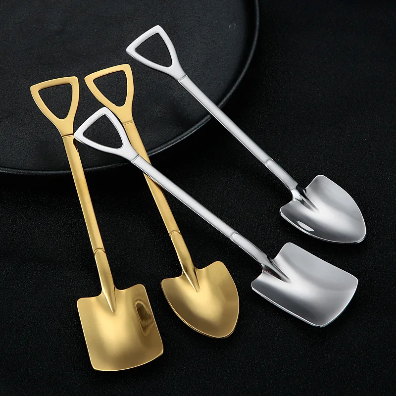 Set da 4 pezzi pala e cucchiai a punta in acciaio inossidabile cucchiaino da tè per caffè gelato punta da Dessert scoop posate Set da tavola utensili da cucina