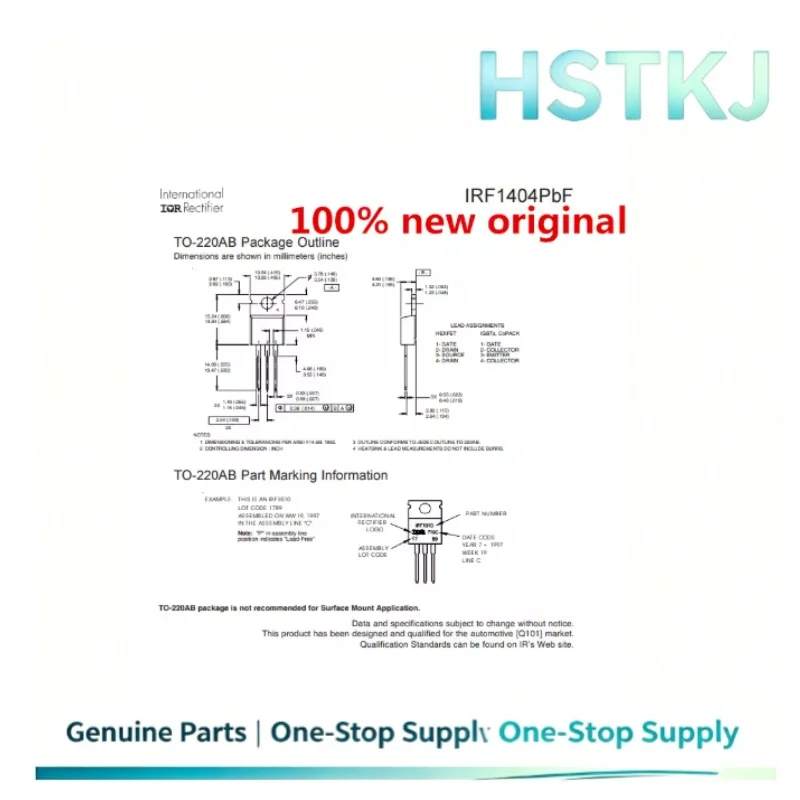 100PCS 100% New Original IRF1404 IRF1404PBF Total Effect Tube 162A/40V Package TO220 Free Shipping Best Match