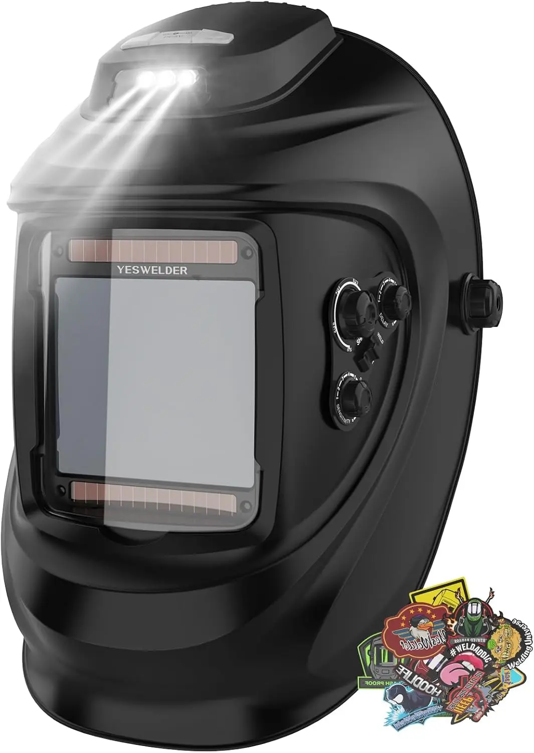 

Auto Darkening Welding Helmet,Rechargeable Fan and Light,Large View True Color 4 Arc Sensor Solar Powered,Wide Shade Weld Mask