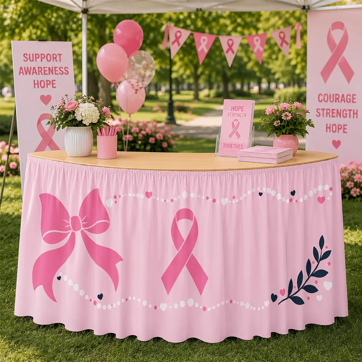 1 tablecloth table skirt breast cancer prevention table skirt flat-bottomed pink bow tiexzj