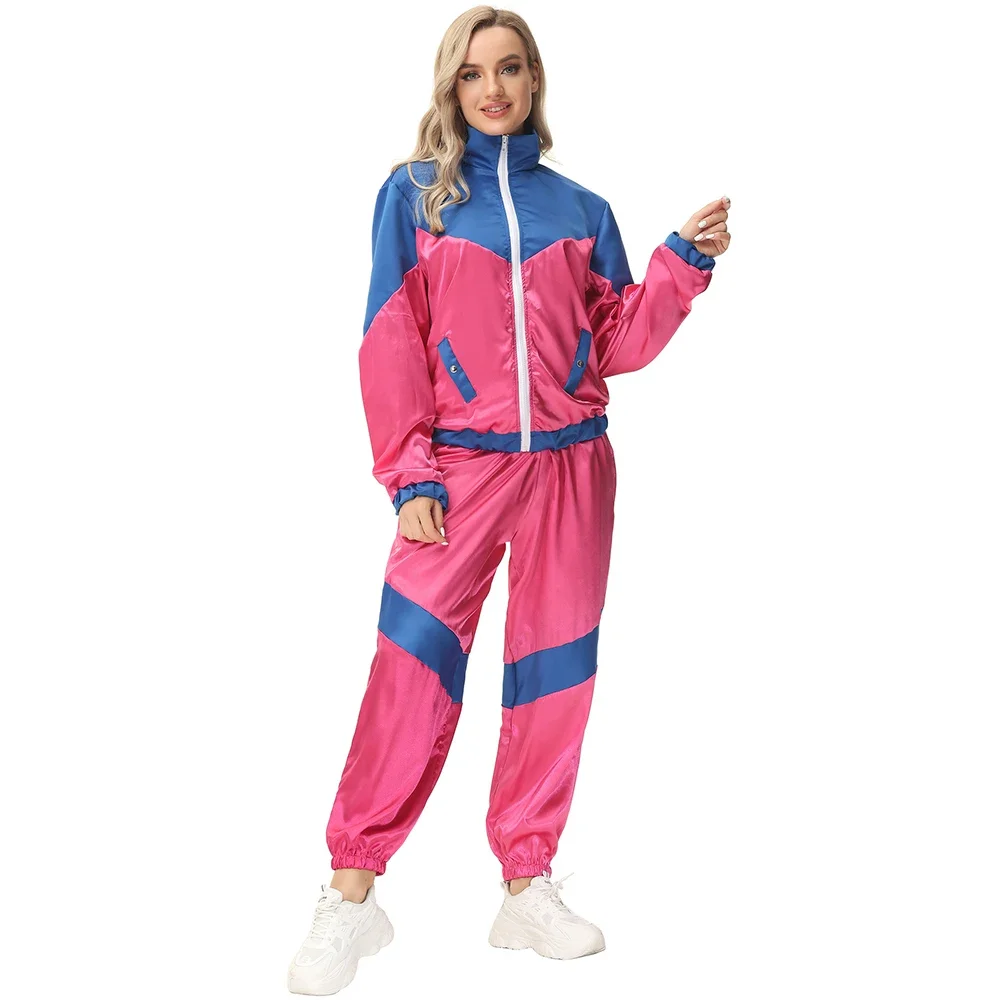 Adult Women Men 80s 90s Retro Sportwear Hippie Disco Cosplay Stage Costume Retro Sportswear Suit Halloween Role Playing Clothes