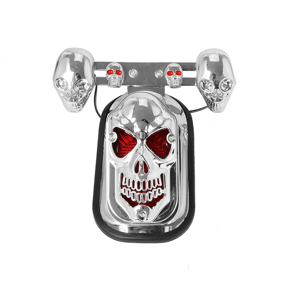 Chrome/Black Skull Motorcycle Rear Brake Lights 12V LED Turn Signal Stop Tail Lamps for Harley Honda Kawasaki BMW Yamaha Benelli