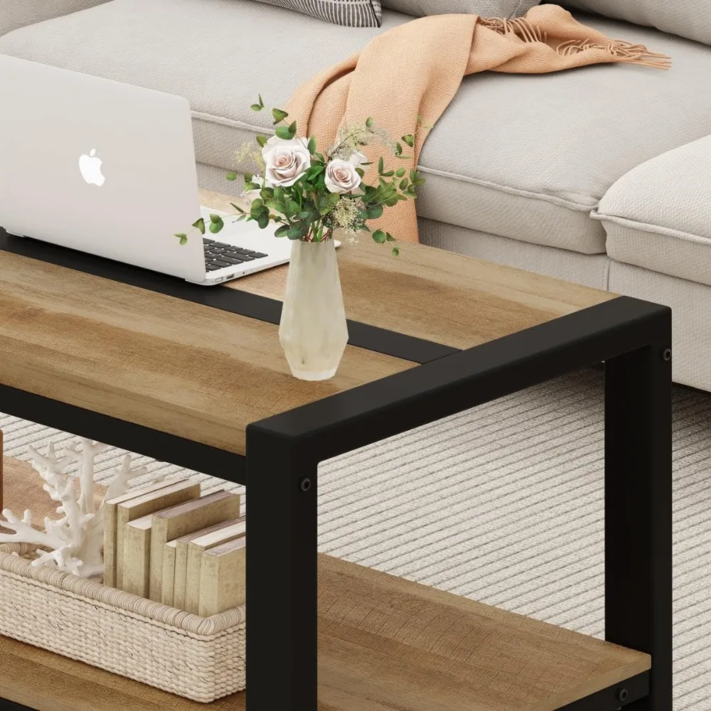 طاولة قهوة مقاس 43 بوصة، طاولات قهوة خشبية ومعدنية لغرفة المعيشة، طاولة غرفة معيشة مستطيلة، مركز مزرعة صغير