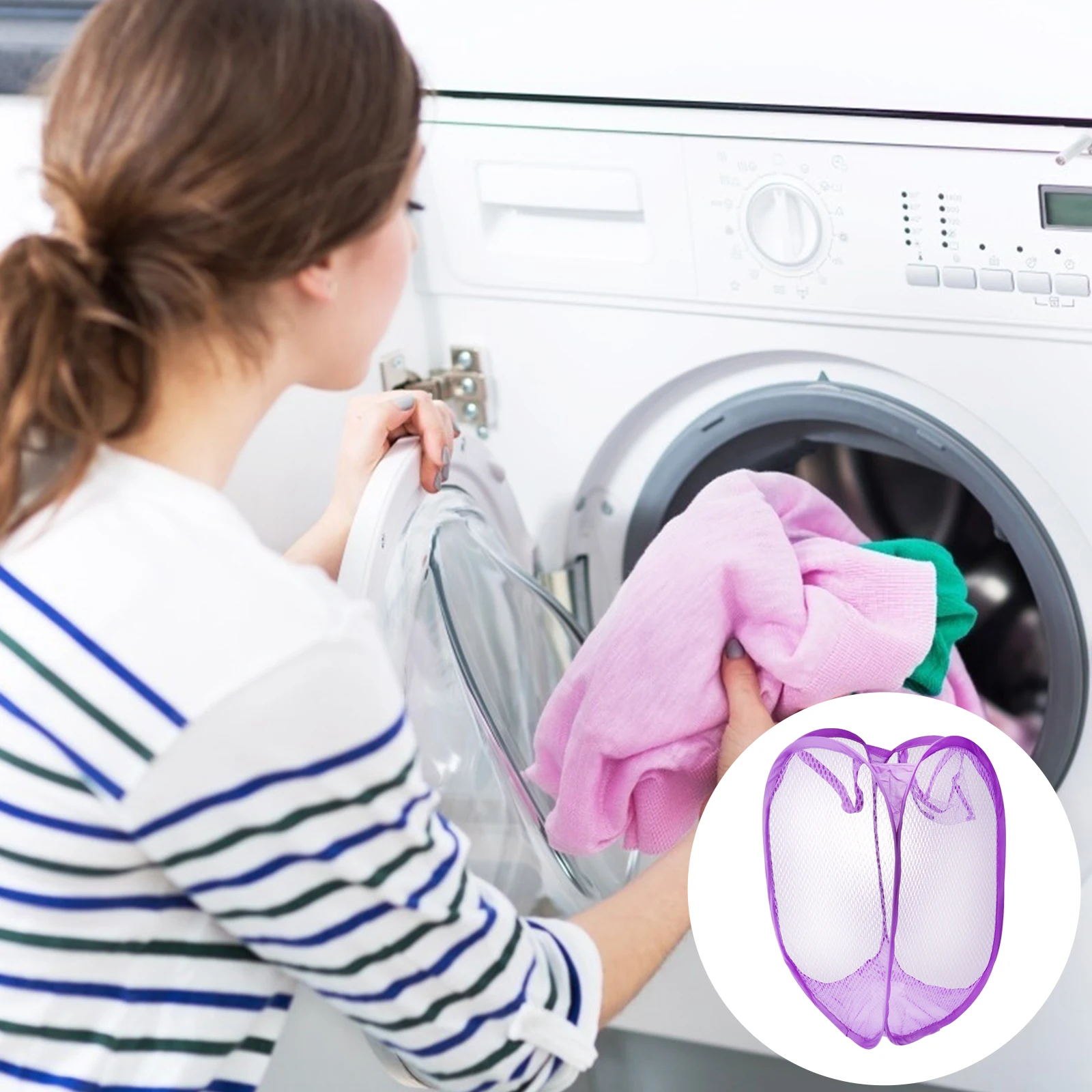 

Hampers Laundry Basket Folding Dirty Clothes Bathroom Foldable- Mesh Camping Purple Child