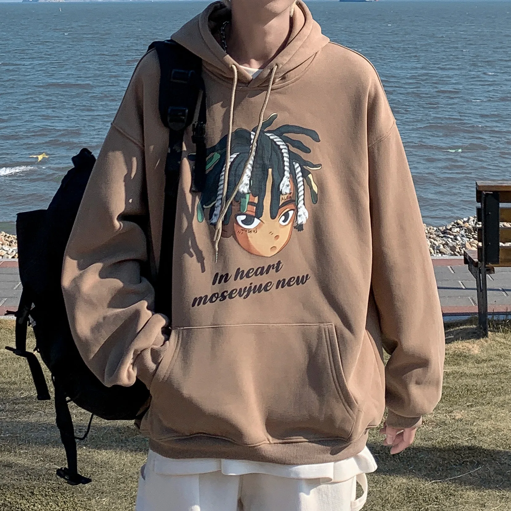 

Retro American Sle Sweatirt for Men Spring Autumn Trendy Cartoon Print Top Youth Men's Sports Jaet Boy's Clothing