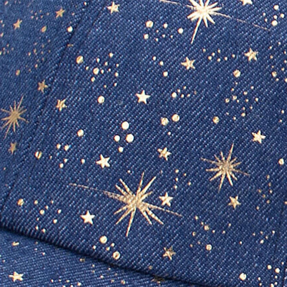 Casual Women Mens Denim Blue Baseball Cap Bronzing Printed Golden Starburst Design