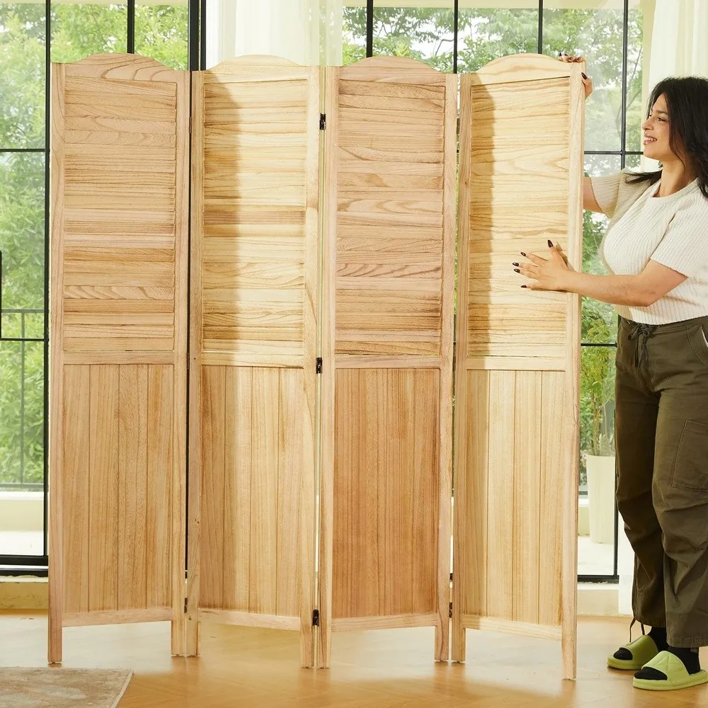 Room Dividers 5.75Ft Individual Privacy Screens Foldable Wooden Louver & MDF Stable Wall Divider for Home Office