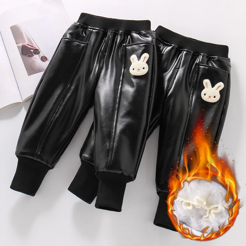 

Autumn Winter Baby Girls Cartoon Rabbit Pocket Kids Baby Girls Trousers Solid Color Fashion Splicing Toddler Girls Harem Pants