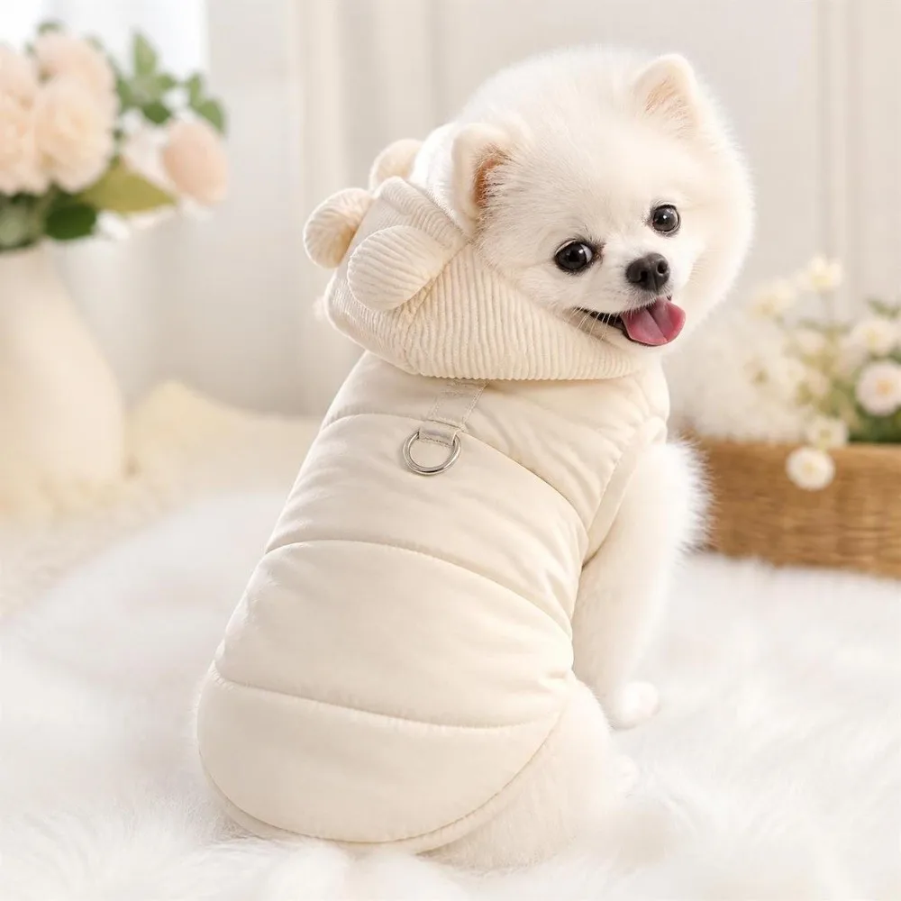 Modische Winter-Hundekleidung, winddichte, verdickte Hunde-Wanderjacke mit niedlichem Hut, Hundeweste für kleine und mittelgroße Hunde. – Detail 6