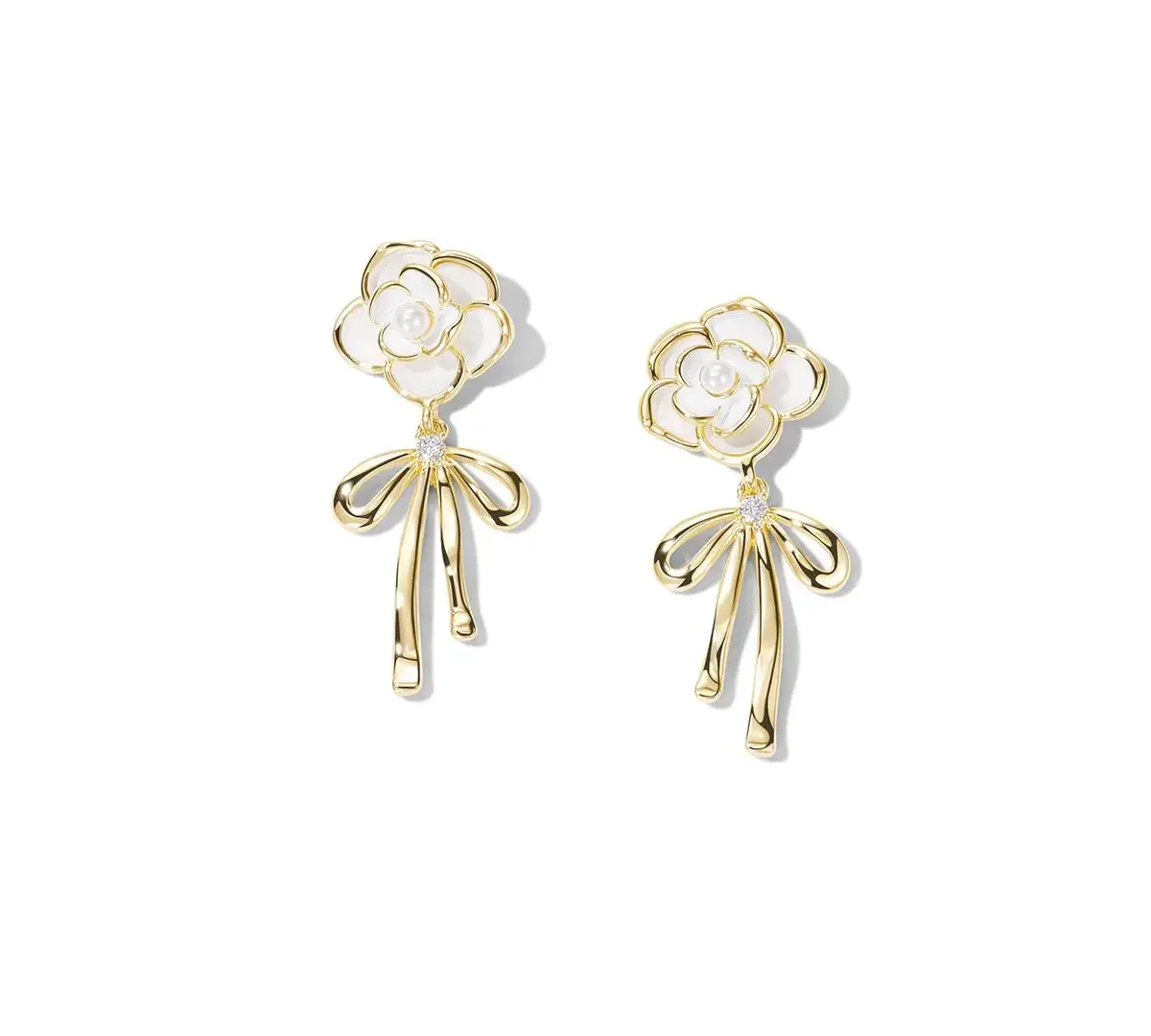 

Camellia Bow Earrings For Women 2024 New Flower Eardrop Jewelry Gifts For Teen Girls French Style Small Dangler