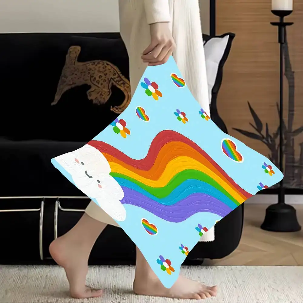

Rainbow Heart & Flower Scene Pillow Gifts Home Office Furnishings Bedroom Sofa Car Cushion Cover Case 45x45cm