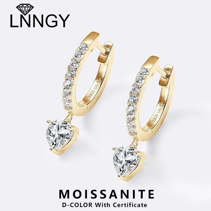 

Lnngy 5x5mm Heart Cut Pendant Moissanite Earring 925 Sterling Silver Dangle Earrings For Women Lovers' 2024 Trending Jewelry