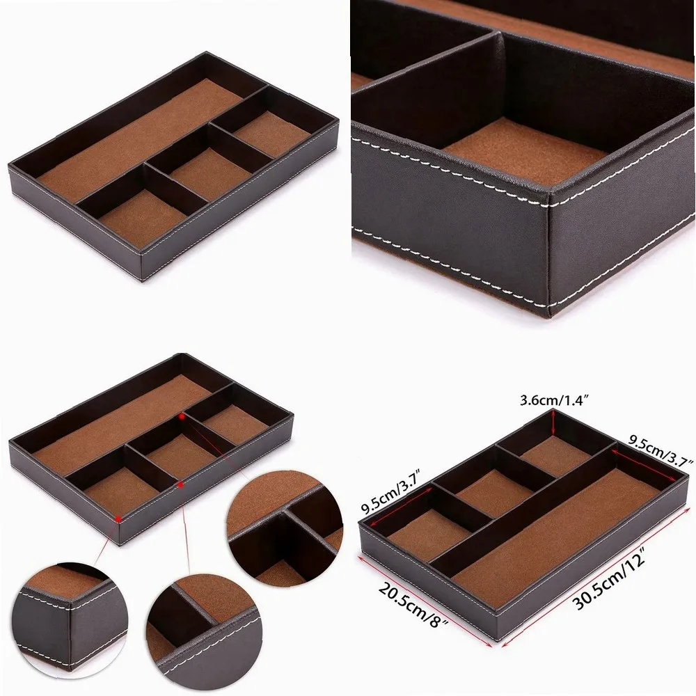

4 Slots Desk Drawer Organizer, Pu Leather Drawer Storage Organizer Divider For Office Desk Supplies Value Collection And Accesso