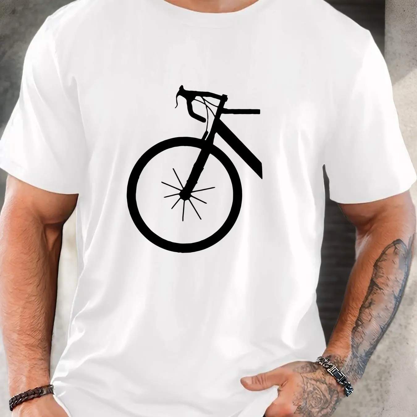 Men's Green Graphic T-Shirt - Breathable Enthusiast Apparel with White Bicycle Print Round Neck Short Sleeve Casual Shirt