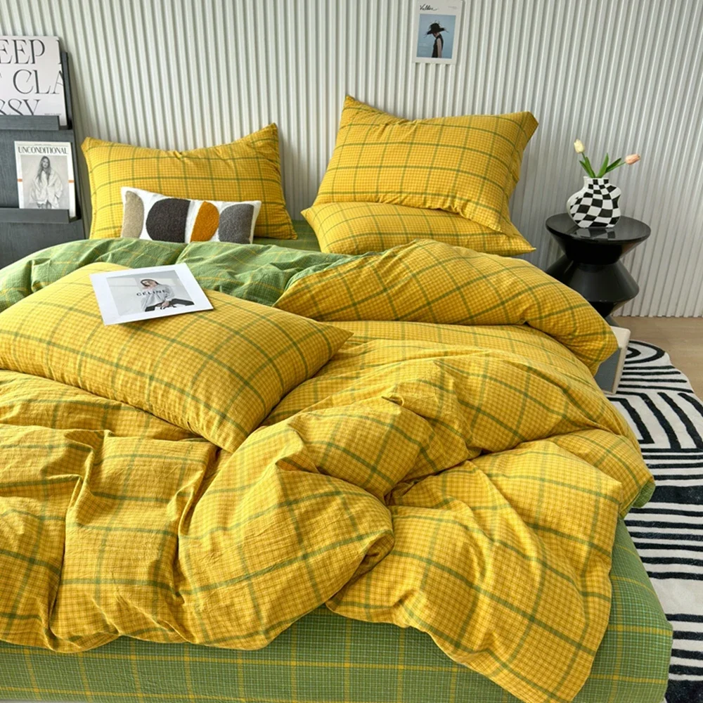 

Pure Cotton Japanese Style Duvet Cover With Plaid Print King Four Seasons Universal Bedding Cover Comfortable and Skin-friendly