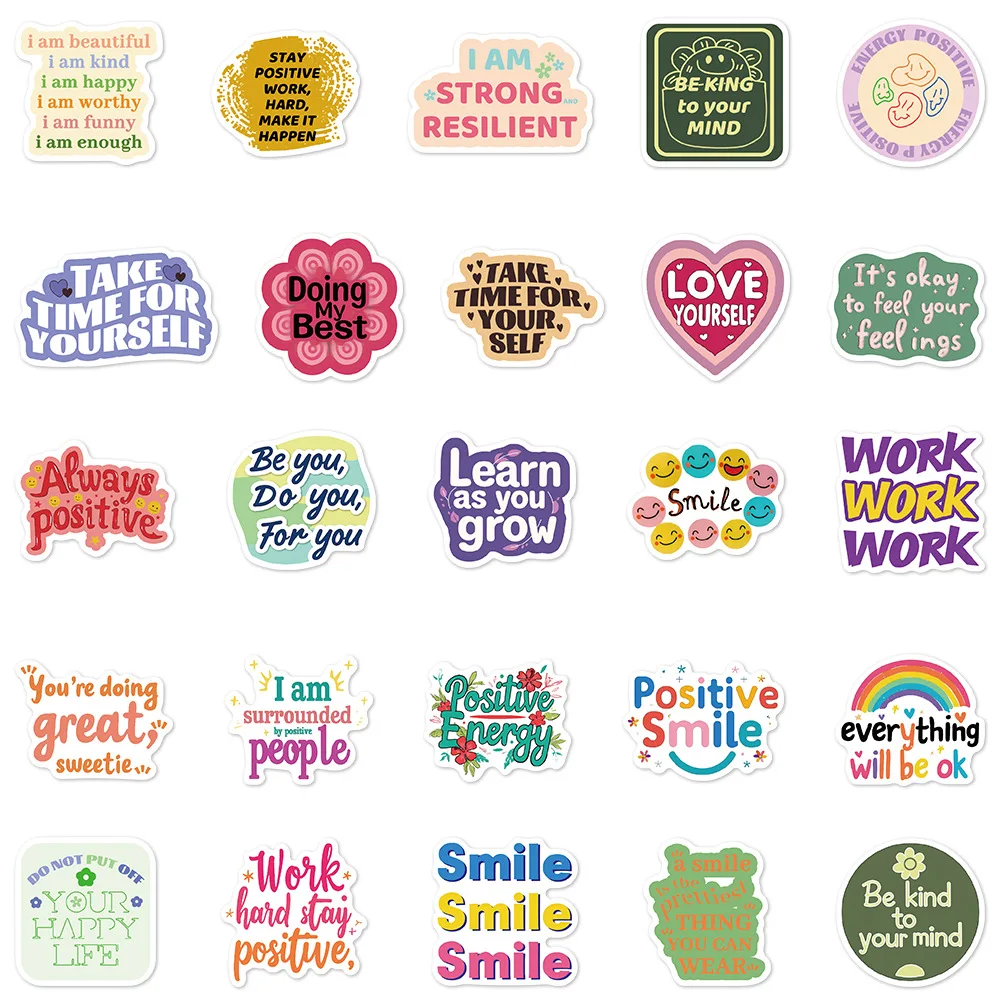 50PCS Positive Affirmation Stickers Kawaii Harajuku Skateboard Graffiti Decals Luggage Suitcase Bike Gift Phone Bike Stickers image 3