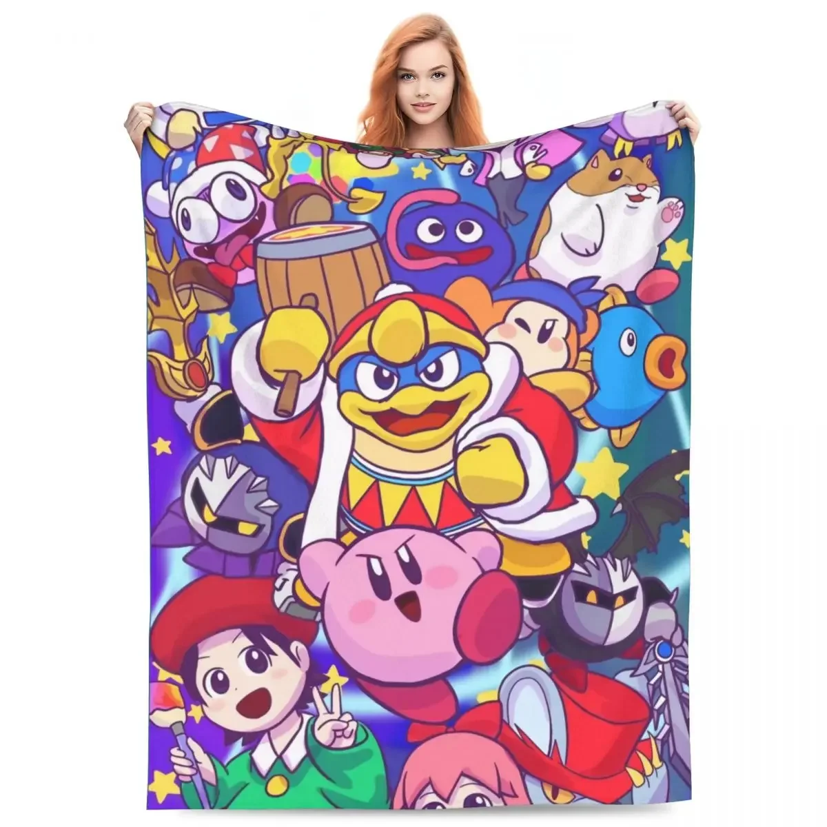 

Kirbys Star Allies Flannel Throw Blanket Soft Warm Customizable Bedspread for Travel Office Outdoor Gift Idea