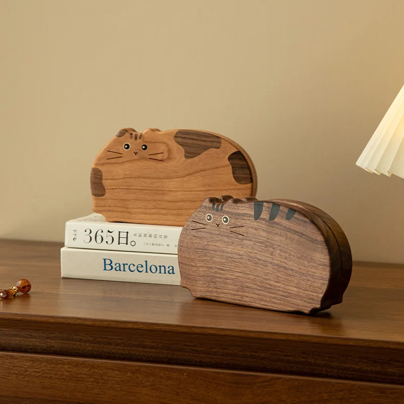 Cute Cat Jewelry Box. Solid Wood Portable Jewelry Box. Necklace Stud Jewelry Storage Box. Important Collectibles Storage Box