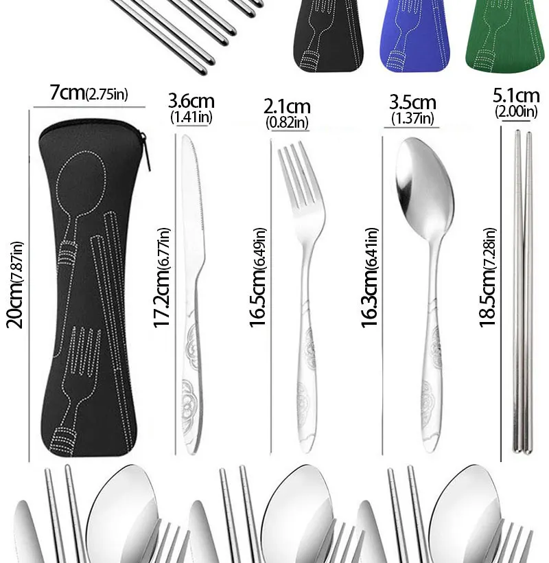 3-teiliges/4-teiliges/7-teiliges Picknick-Besteckset, Reise-Besteckset mit Etui, Tragbare Tasche für Abendessen, Haushalt, Reisen, Camping, Löffel – Detail 4