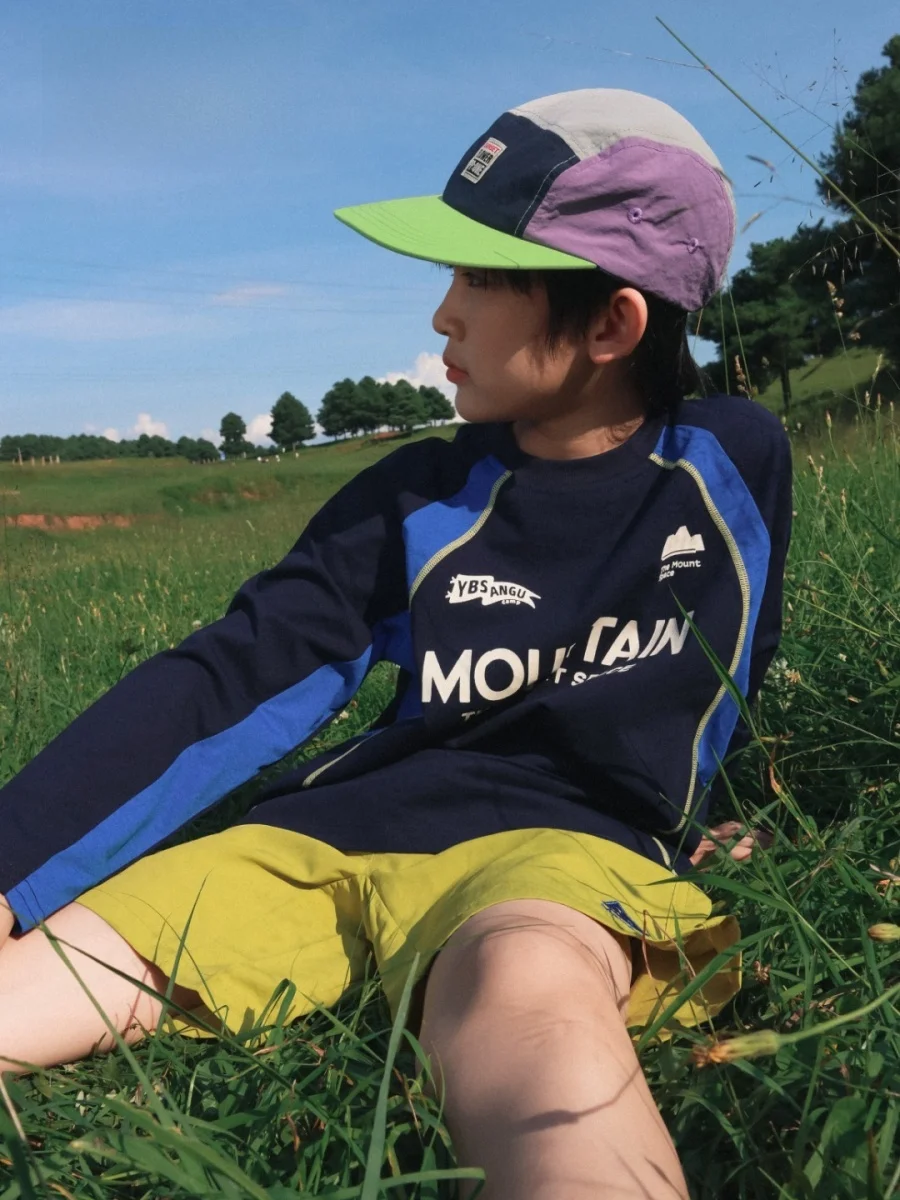 Facec Quick Dry Outdoor Long Sleeve T-Shirt for Boys Loose Fit Spring Autumn Polyester Fiber Mountain Series Kids Clothing