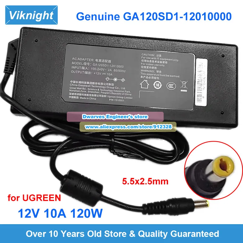 

Genuine GA120SD1-1201000 AC Adapter 12V 10A 120W Charger for Ugreen Power Supply 5.5x2.5mm