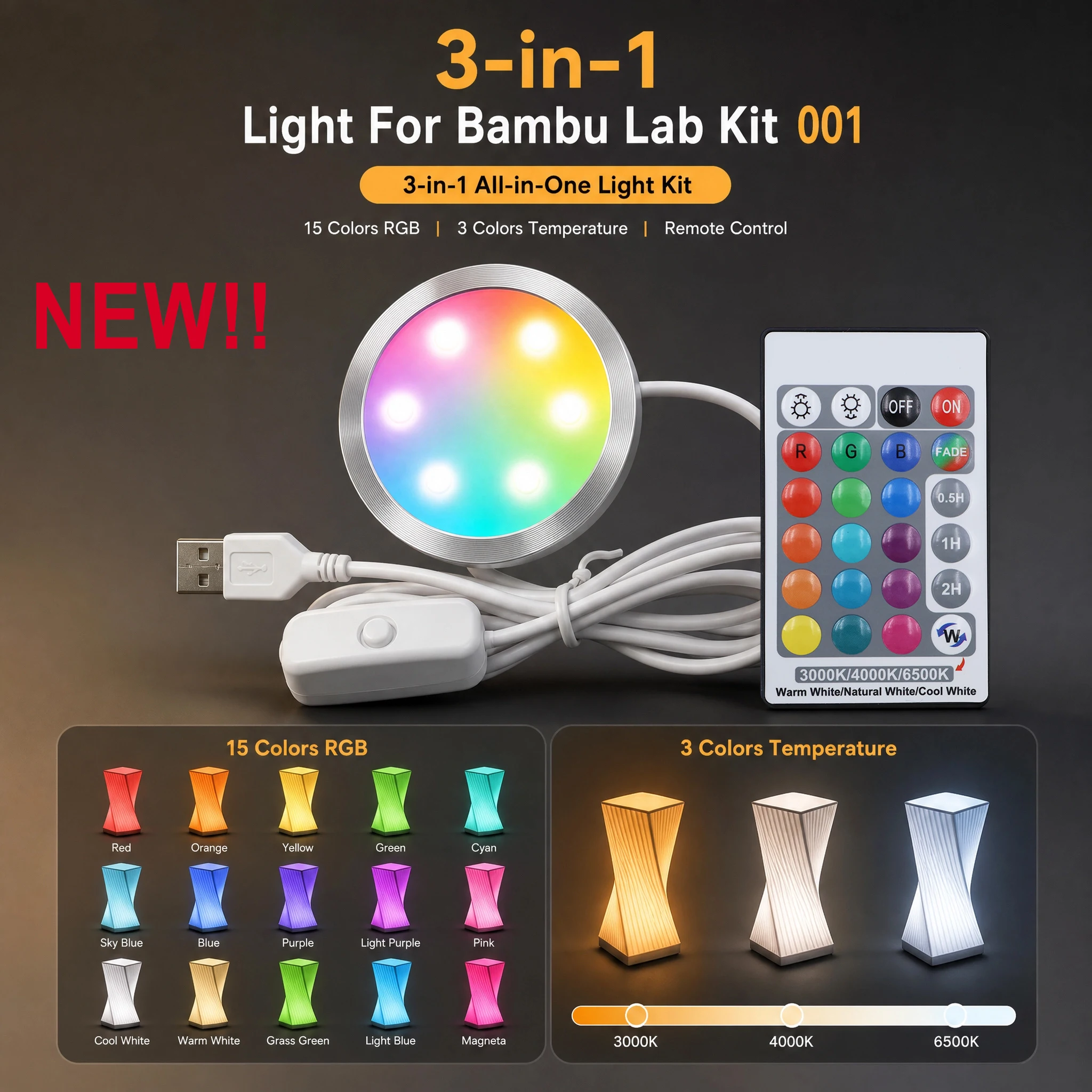�y�Z�[�����z���P�xBambuLab LED�����v�L�b�g001 DIY���f���n�[�h�E�F�A�i�V�F���Ȃ��j�����F3-in-1 3D�v�����^�[�����\���C�g�L�b�g