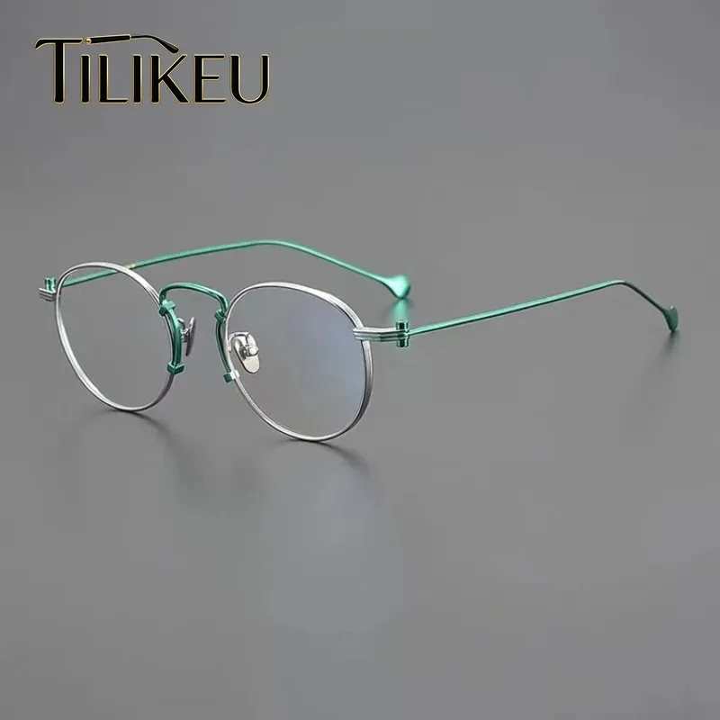 

New Fashion Korean Style Ultra Light Pure Titanium Glasses Frame Men Retro Round Eyeglasses Women Luxury Designer Eyewear
