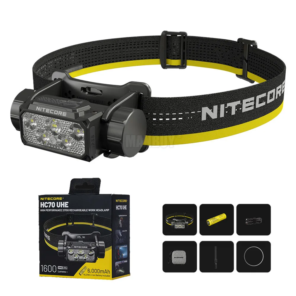 

2026 NITECORE HC70UHE 1600 Lumen White Light +Red Light 6x NiteLab UHE LEDs Rechargeable Headlamp Build-in 6000mAh 21700 Battery