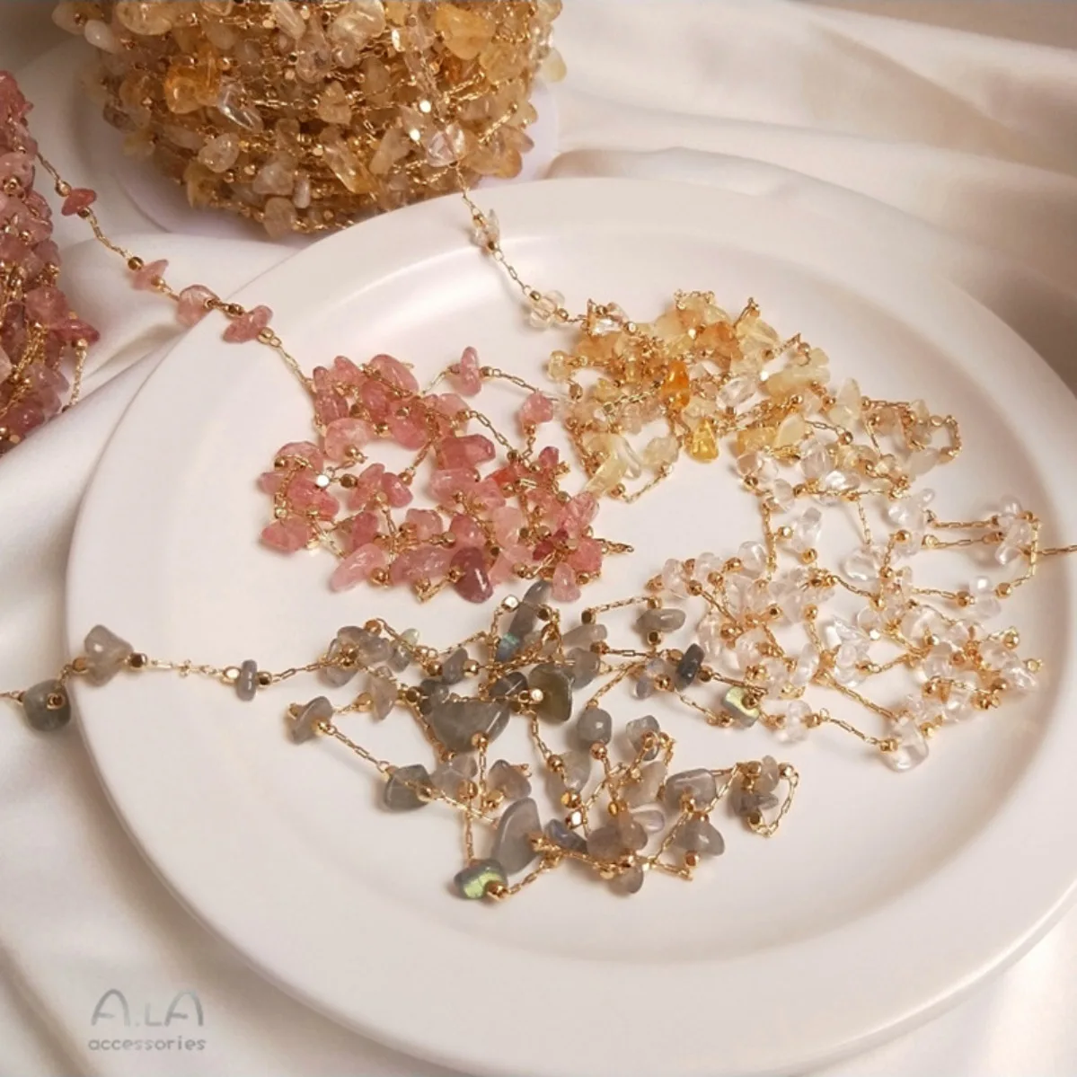 Brass Gold Plated Natural Strawberry Quartz Citrine Chain DIY Bracelet Necklace Bulk Jewelry Findings