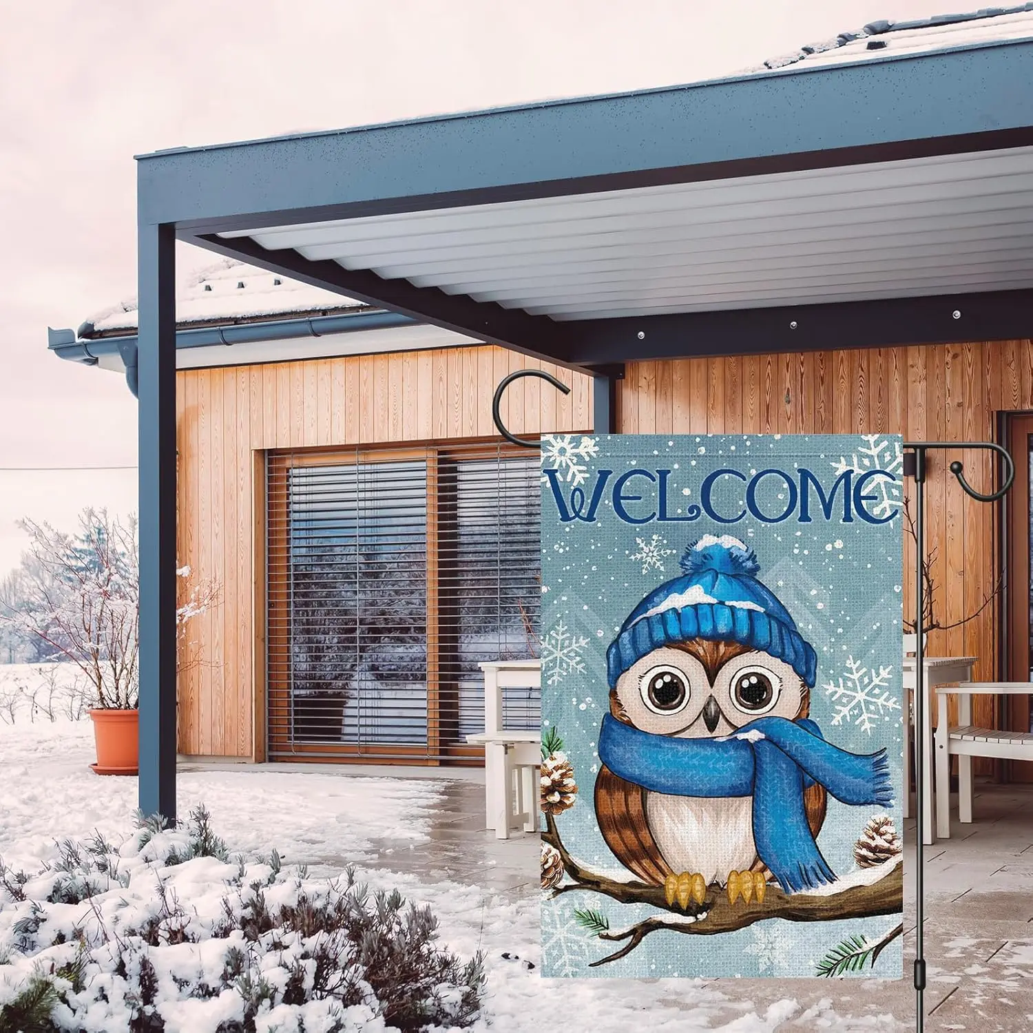Owl Welcome Winter Garden Flag 12 x 18 Inch Double Sided Outside, Snowflake Winter Seasonal Farmhouse Yard Outdoor Decor LLK hhz