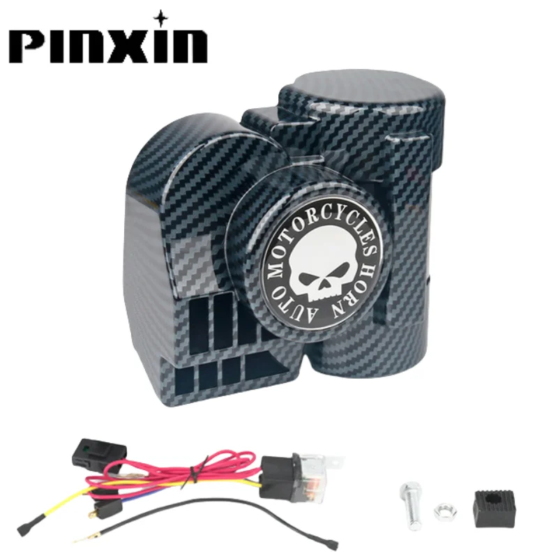 PinXin 12V 200W Carbon Style Snail Compact Super Loud 450Hz Air Horns With Relay for Car Motorcycle Truck Lorry Yacht Boat SUV