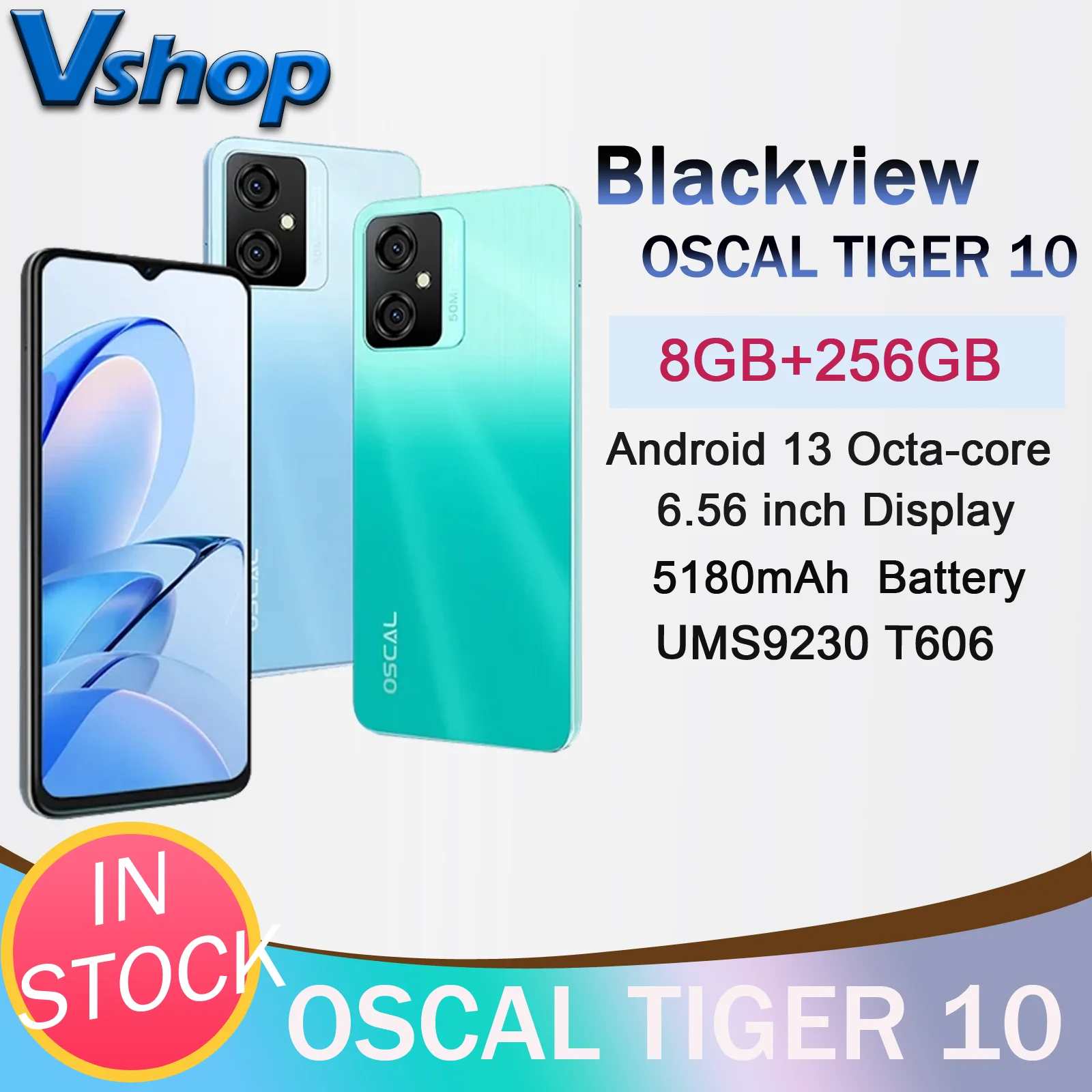 Смартфон Blackview OSCAL TIGER 10, 16 Гб (8 + 8), 256 ГБ, камера 50 МП, 5180 мАч, экран 6,56 дюйма HD +, Android 13, T606 восемь ядер, 4G