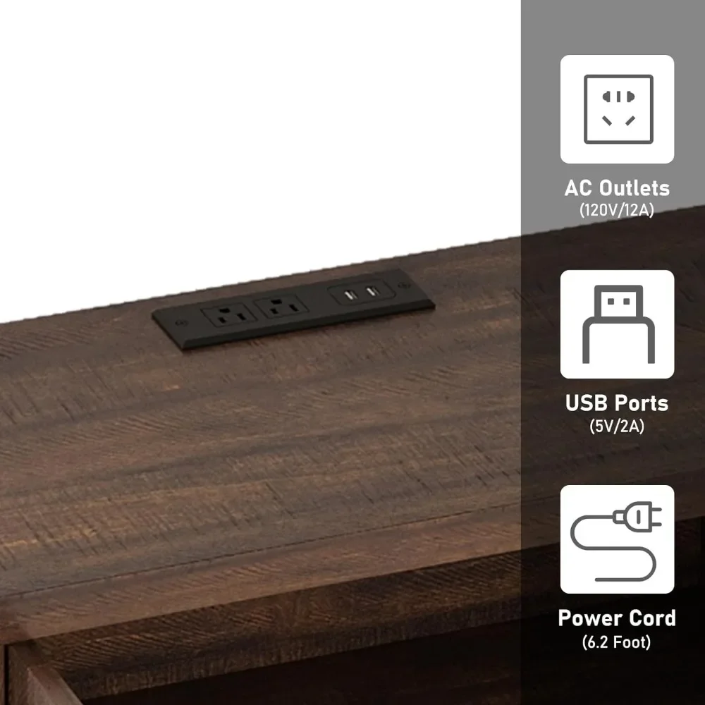 Industrial LED Bar Cabinet com Removível Wine Rack, Licor Rústico Coffee Bar, com Outlet e 16.000 Luzes Coloridas, 55"