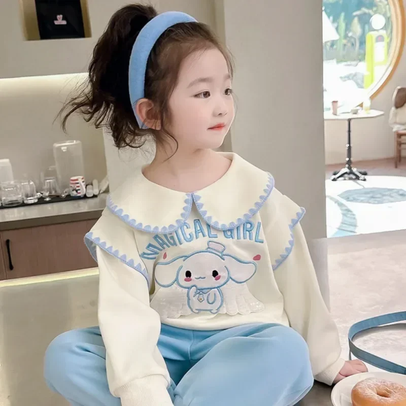 Sanrio Cinnamoroll Kuromi Children Set Cartoon Relaxed Casual Girls Long Sleeved Suit Kawaii Children Clothing Birthday Gifts